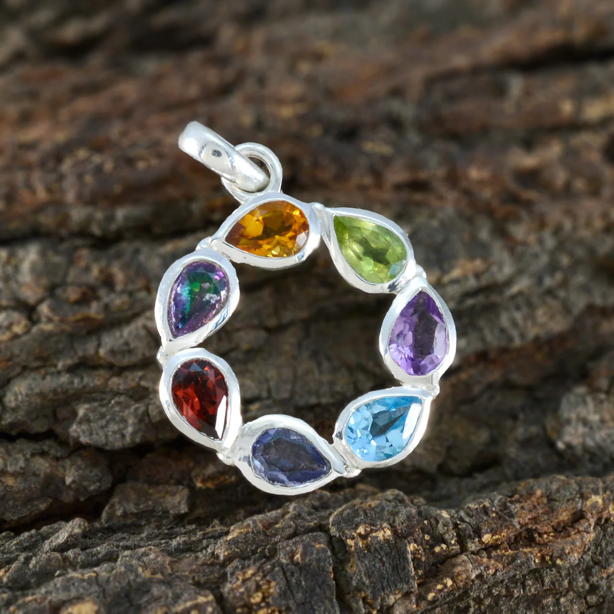 Multi Stone Dainty Mexican Sterling Silver Hepta Kennedy Graceful multicolor Pendant Jewellery - Image 3