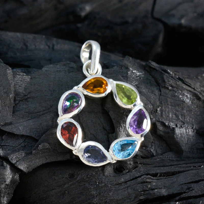 Multi Stone Dainty Mexican Sterling Silver Hepta Kennedy Graceful multicolor Pendant Jewellery - Image 4