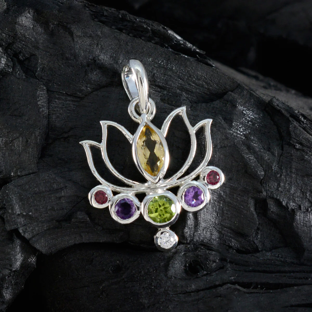 Multi Stone Dainty Mexican Sterling Silver Hepta María Rope-Wire multicolor Pendant Jewellery - Image 3
