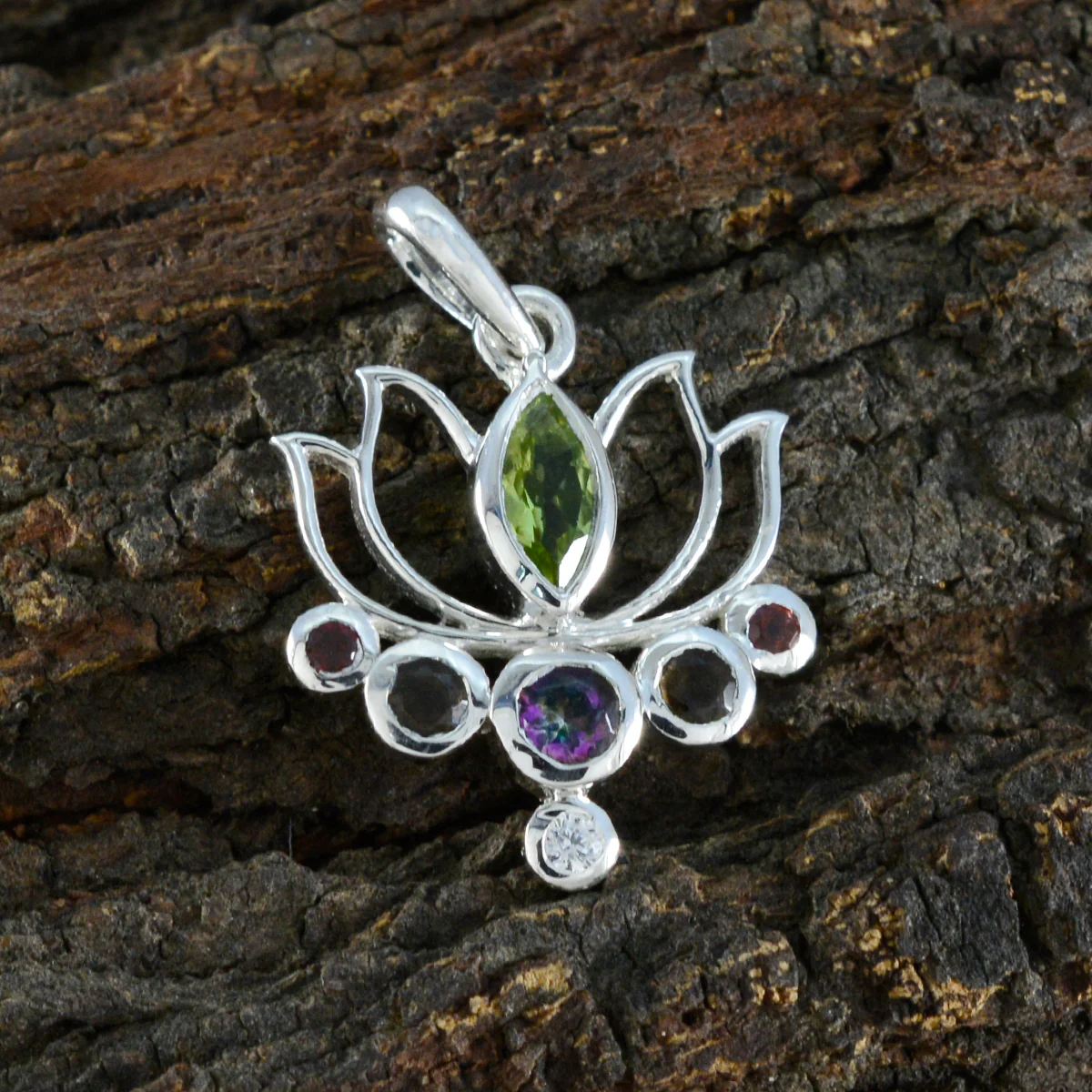 Multi Stone Dainty Russian 925 Silver Hepta Valentina Rope-Wire multicolor Pendant Jewelry - Image 2