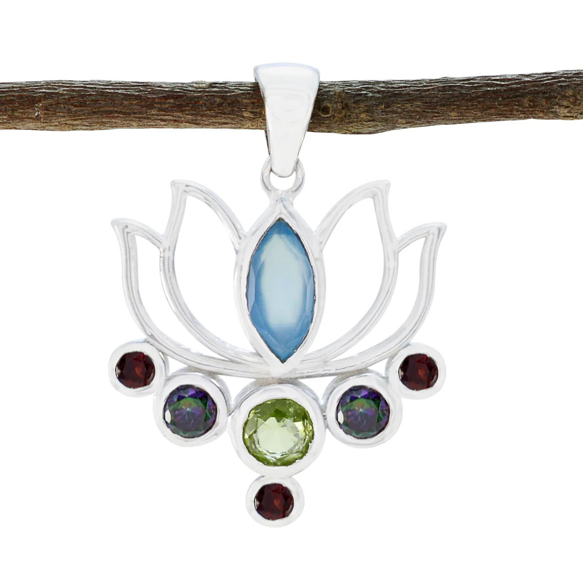 Multi Stone Dainty Russian Sterling Silver Hepta Alice Rope-Wire multicolor Pendant Jewellery