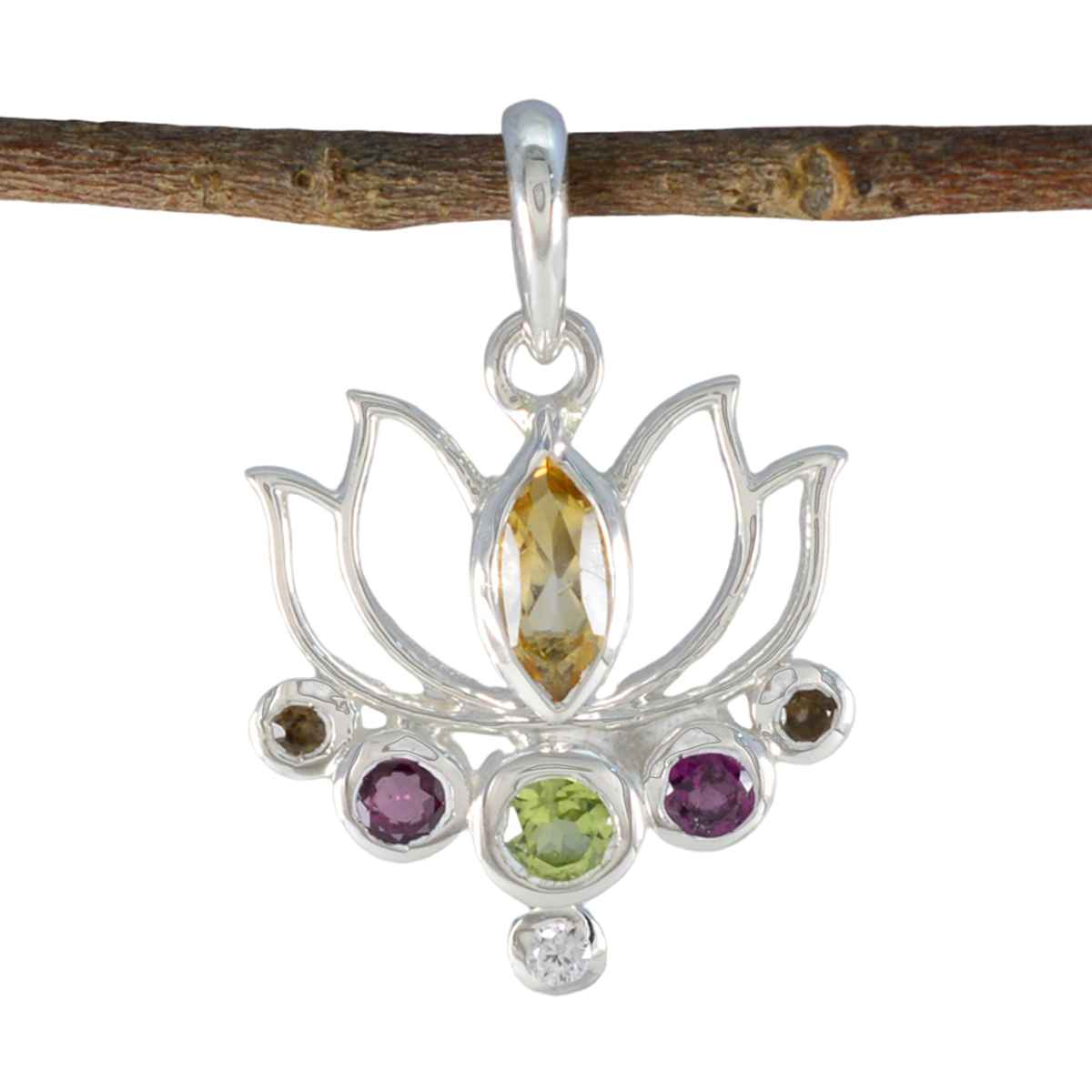 Multi Stone Dainty Turkish 92.5 Silver Hepta Anna Rope-Wire multicolor Pendant Jewellery