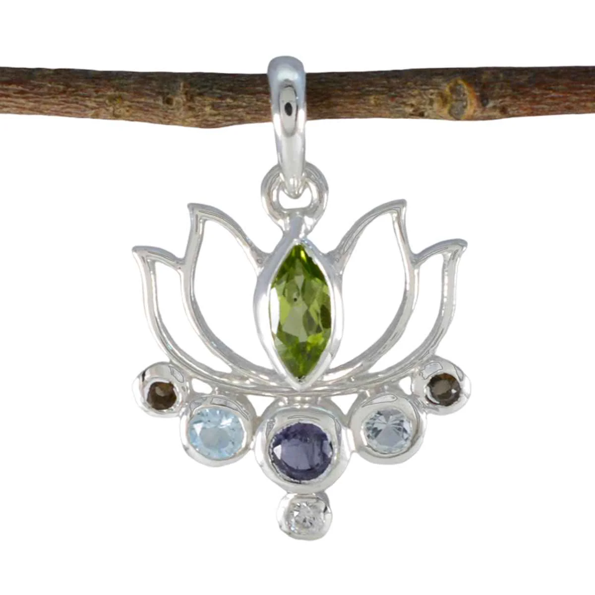 Multi Stone Dainty Turkish 92.5 Silver Hepta Nayara Rope-Wire multicolor Pendant Jewellery