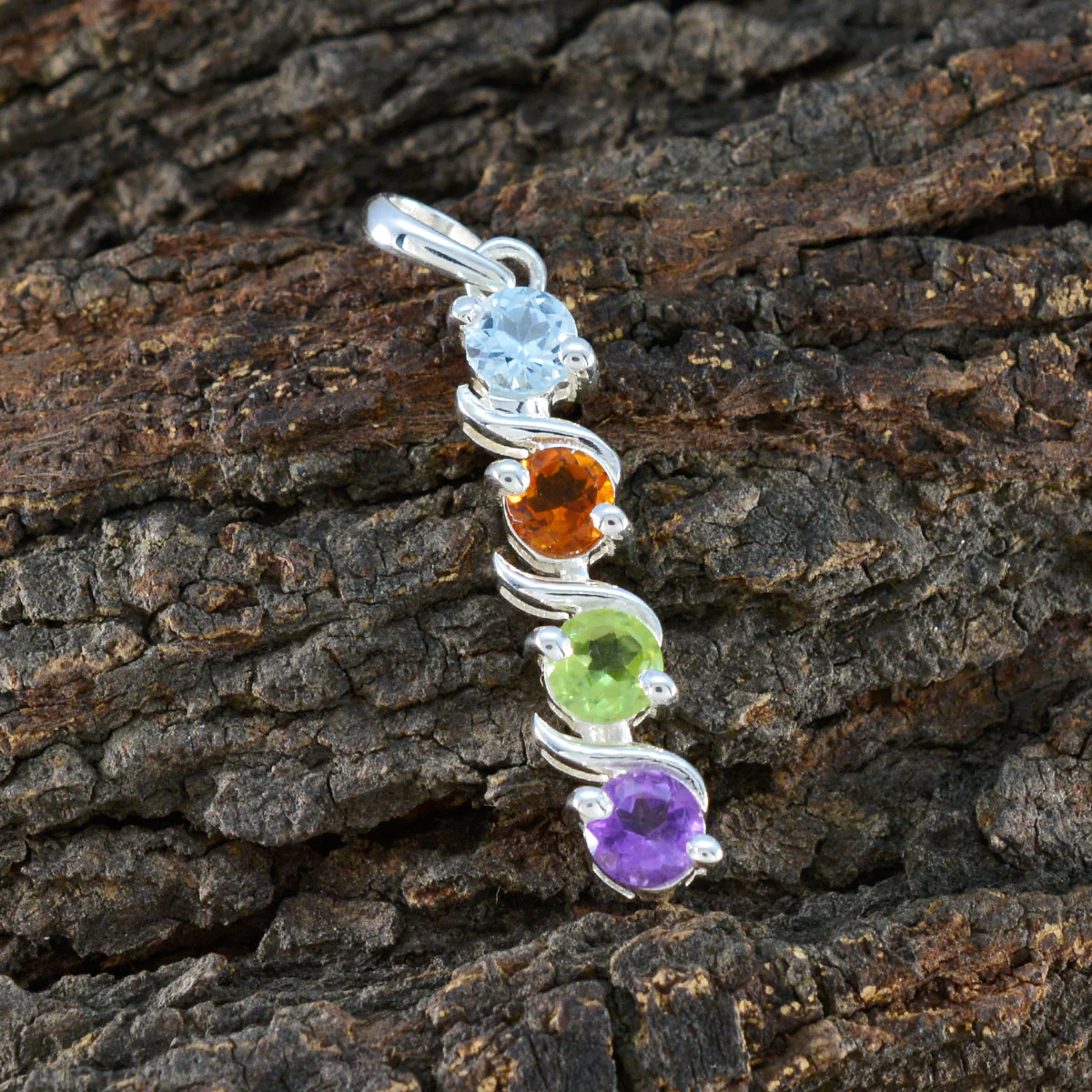 Multi Stone Dainty Turkish 925 Silver quarter Inès Romantic multicolor Pendant Jewelry - Image 3