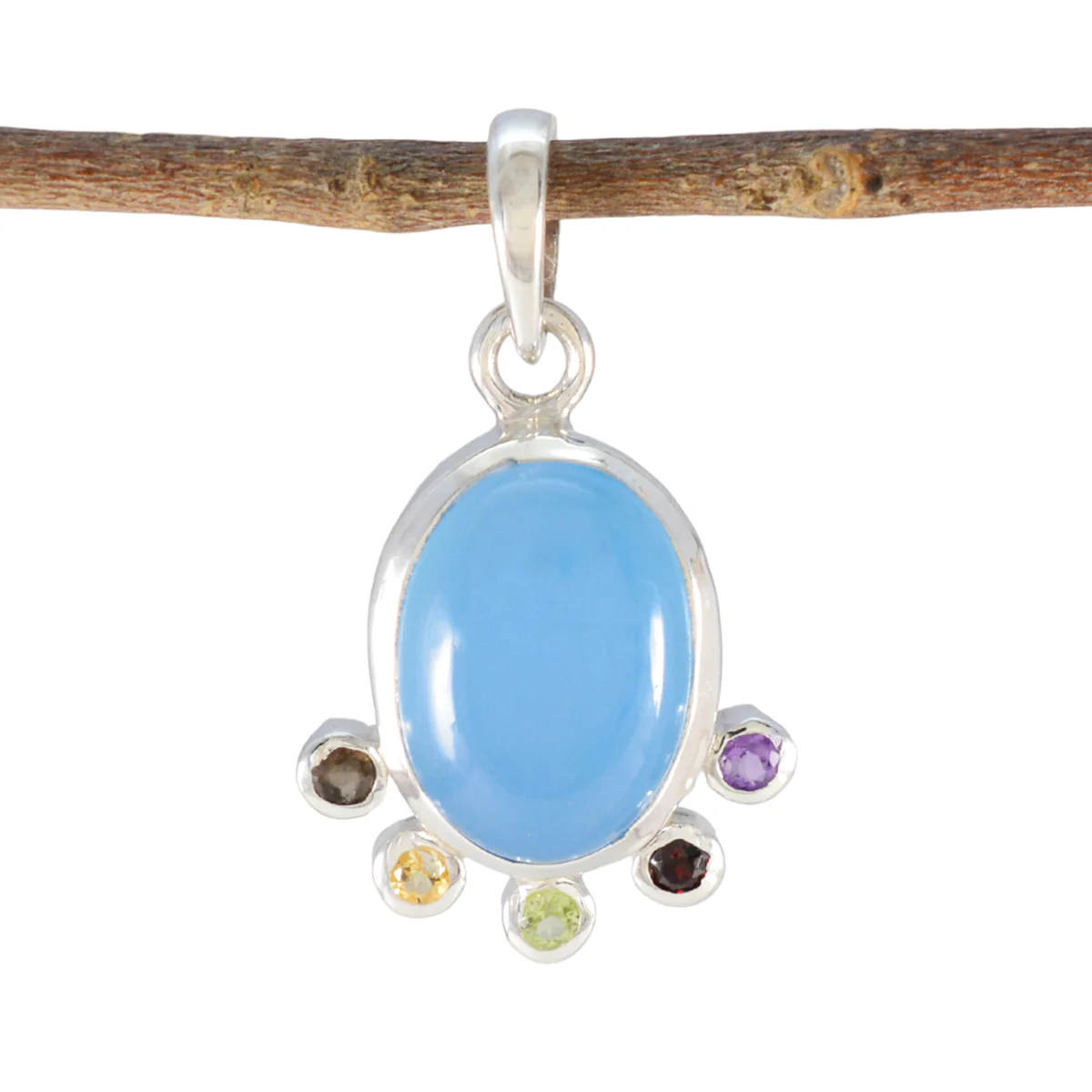 Multi Stone Delicate American 925 Silver Hexa Evelyn Graceful multicolor Pendant Jewelry
