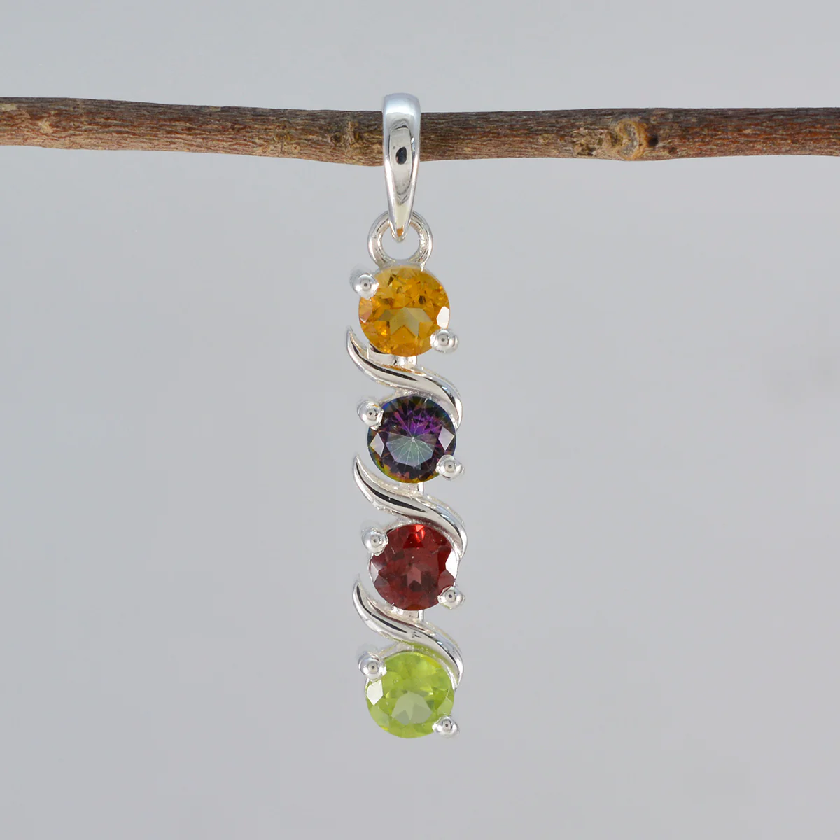 Multi Stone Delicate Egyptian Silver quarter Yasmin Signet multicolor Pendant Jewelry - Image 2