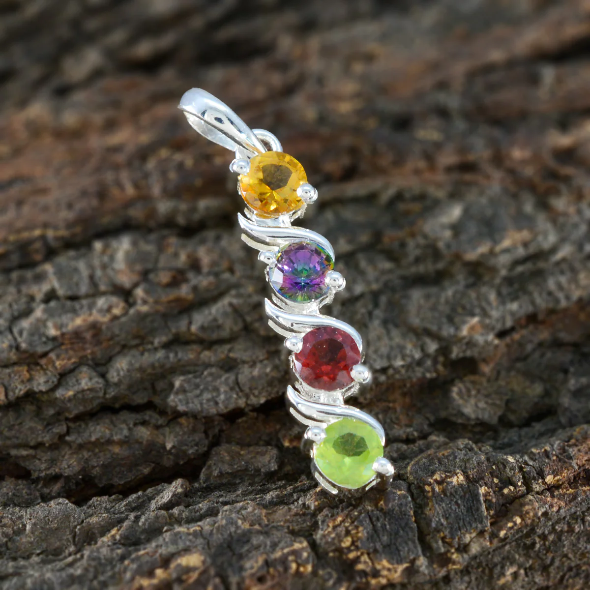 Multi Stone Delicate Egyptian Silver quarter Yasmin Signet multicolor Pendant Jewelry - Image 3