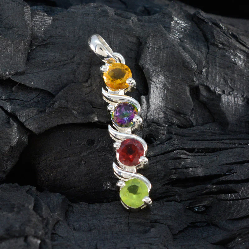 Multi Stone Delicate Egyptian Silver quarter Yasmin Signet multicolor Pendant Jewelry - Image 4