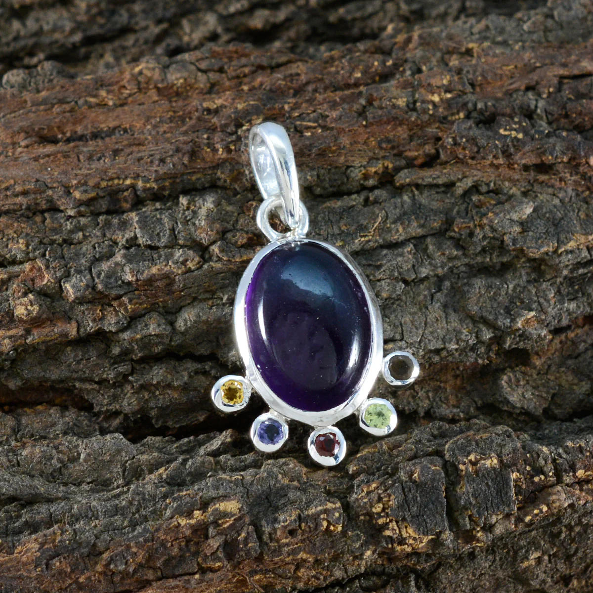 Multi Stone Delicate Latin American Silver Hexa Genesis Luxurious multicolor Pendant Jewelry - Image 3