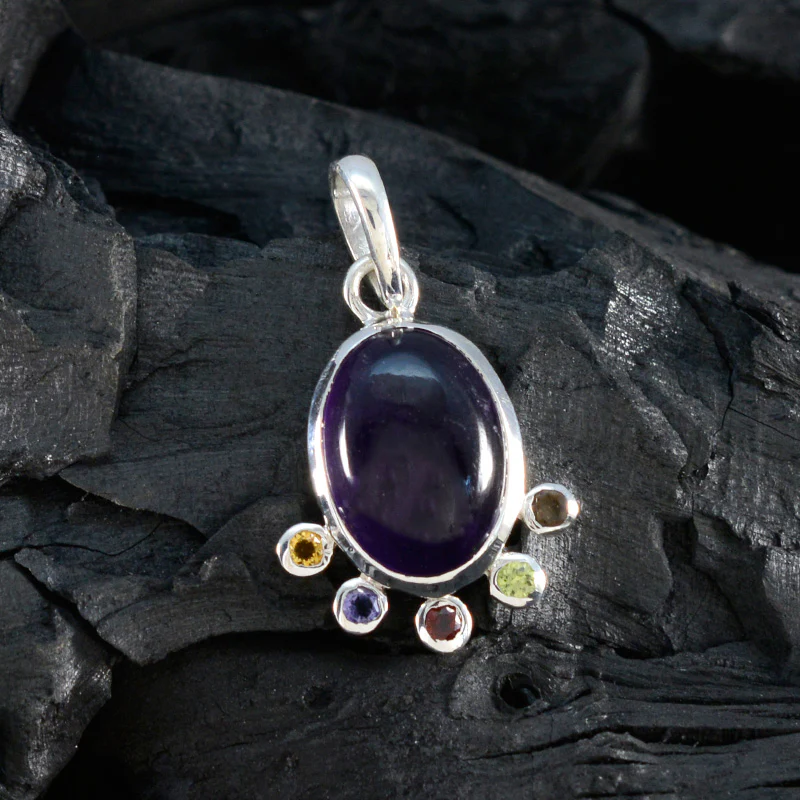 Multi Stone Delicate Latin American Silver Hexa Genesis Luxurious multicolor Pendant Jewelry - Image 4