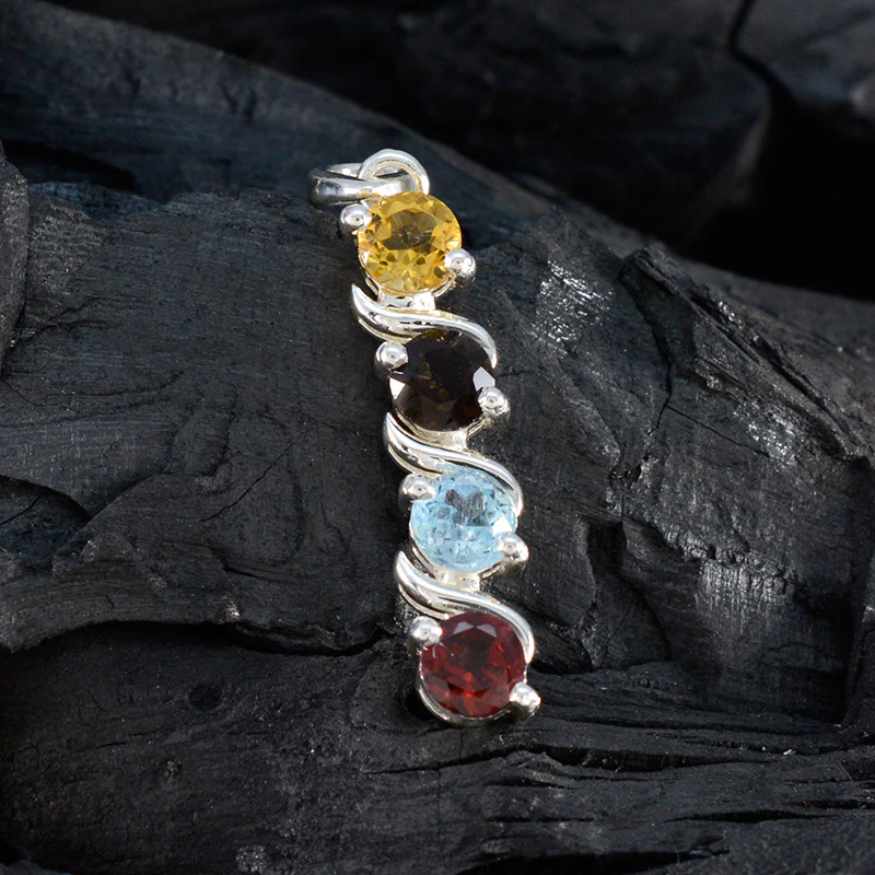 Multi Stone Delicate Russian 925 Silver quarter Zoe Sophisticated multicolor Pendant Jewelry - Image 4
