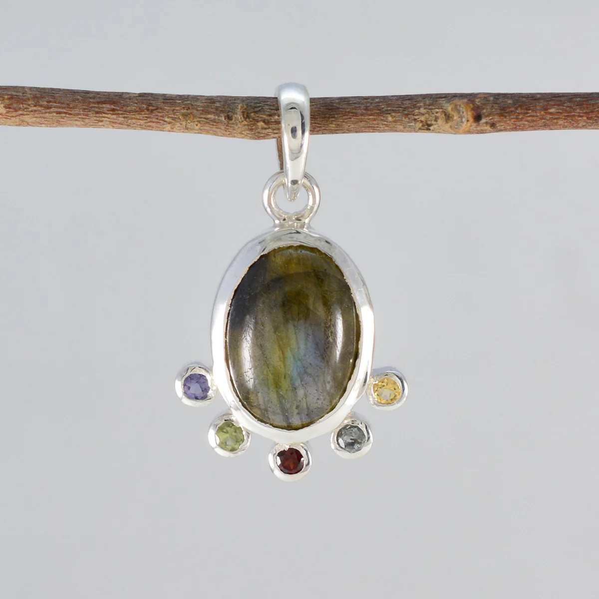 Multi Stone Delicate Turkish Silver Hexa Hanna Signet multicolor Pendant Jewelry - Image 2