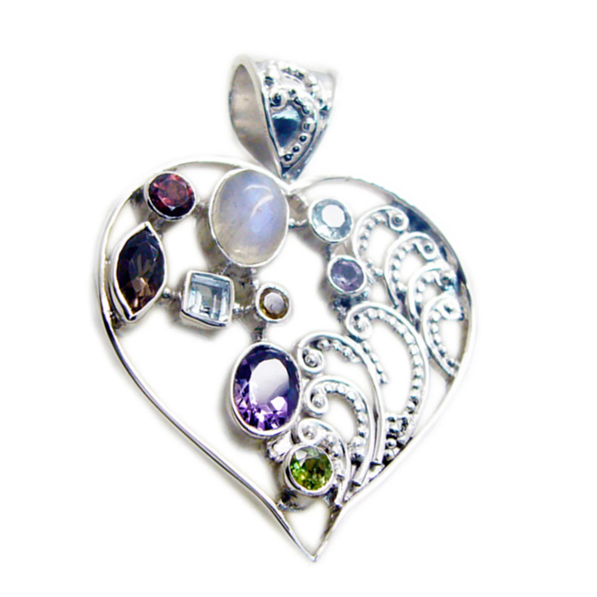 Multi Stone Edgy Russian 92.5 Silver multiple Kennedy Rope-Wire multicolor Pendant Jewellery - Image 2