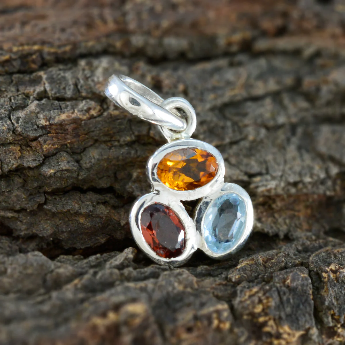 Multi Stone Elegant Japanese 925 Silver Trilogy Yan propsel multicolor Pendant Jewelry - Image 3