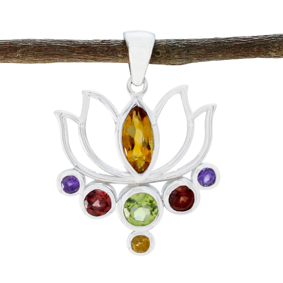 Multi Stone Elegant Korean 92.5 Silver Hepta Eun-ji Rope-Wire multicolor Pendant Jewellery