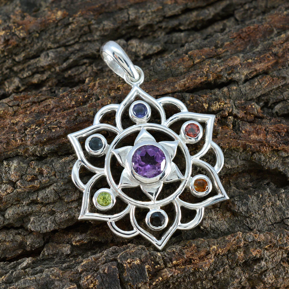 Multi Stone Eye-catching Moroccan 92.5 Silver Hepta Ida antique multicolor Pendant Jewellery - Image 3