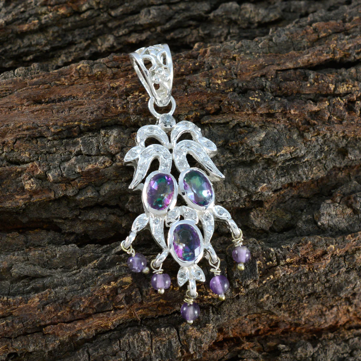 Multi Stone Featherlight African Silver multiple Yasmine Bubble multicolor Pendant Jewelry - Image 3
