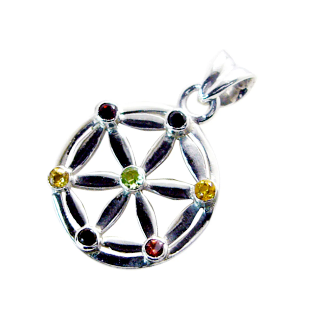 Multi Stone Featherlight French Silver multiple Maya antique multicolor Pendant Jewelry - Image 3