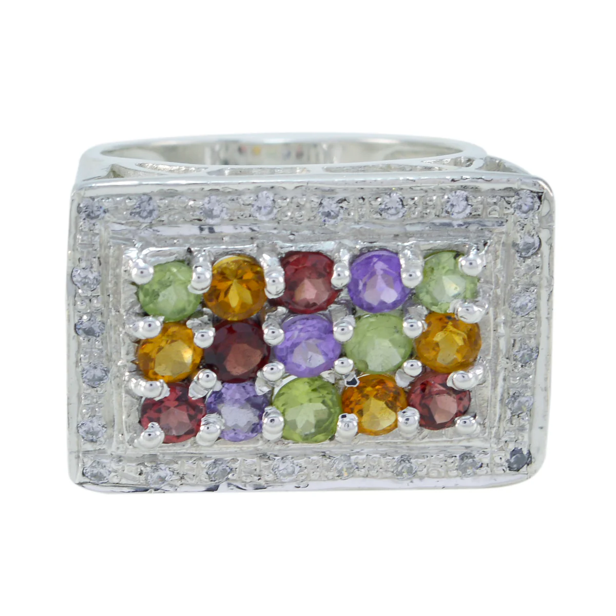Multi Stone Halo Russian 92.5 Silver multicolor Gemstones Essential Cocktail Ring Jewellery - Image 2