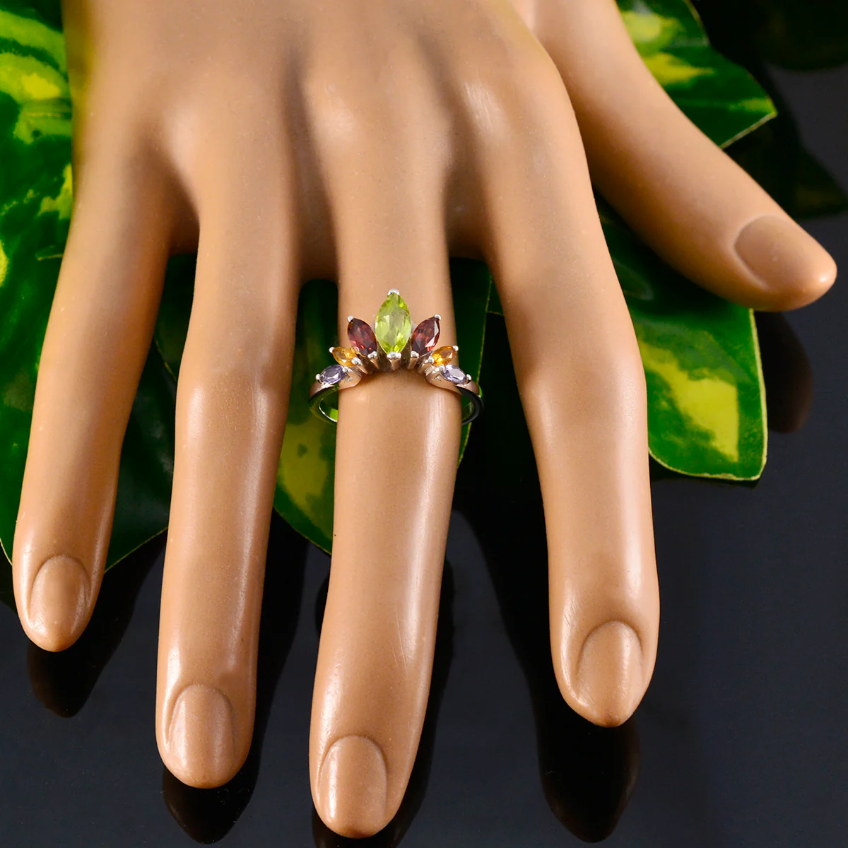 Multi Stone Hepta American Sterling Silver multicolor Gemstones Dainty crown Ring Jewelry - Image 6