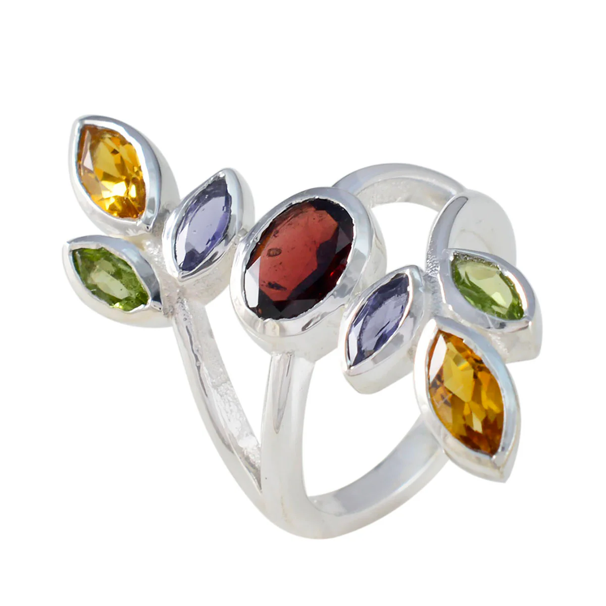 Multi Stone Hepta Egyptian Sterling Silver multicolor Gemstone Mid-weight Cocktail Ring Jewellery - Image 2