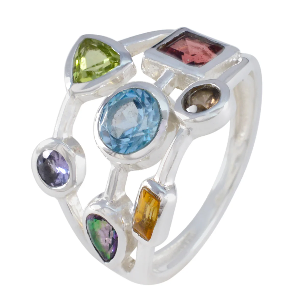 Multi Stone Hepta French 925 Sterling Silver multicolor Gemstone Featherlight Cocktail Ring Jewelry - Image 2