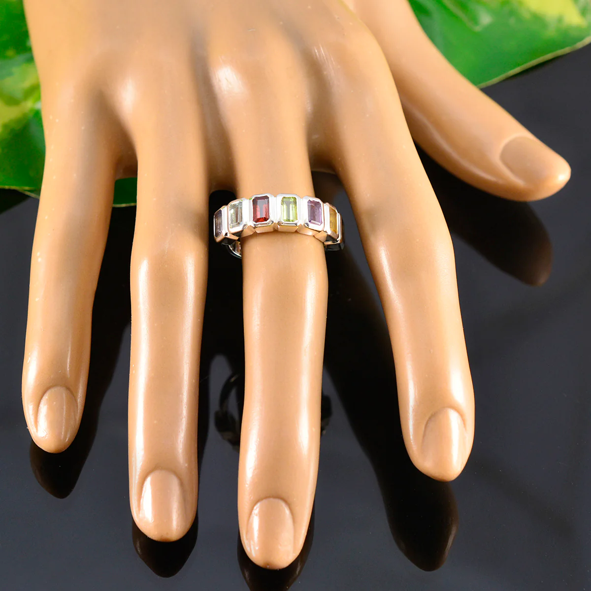 Multi Stone Hepta Indian 92.5 Silver multicolor Gemstone Featherlight Modern Band Jewellery - Image 5