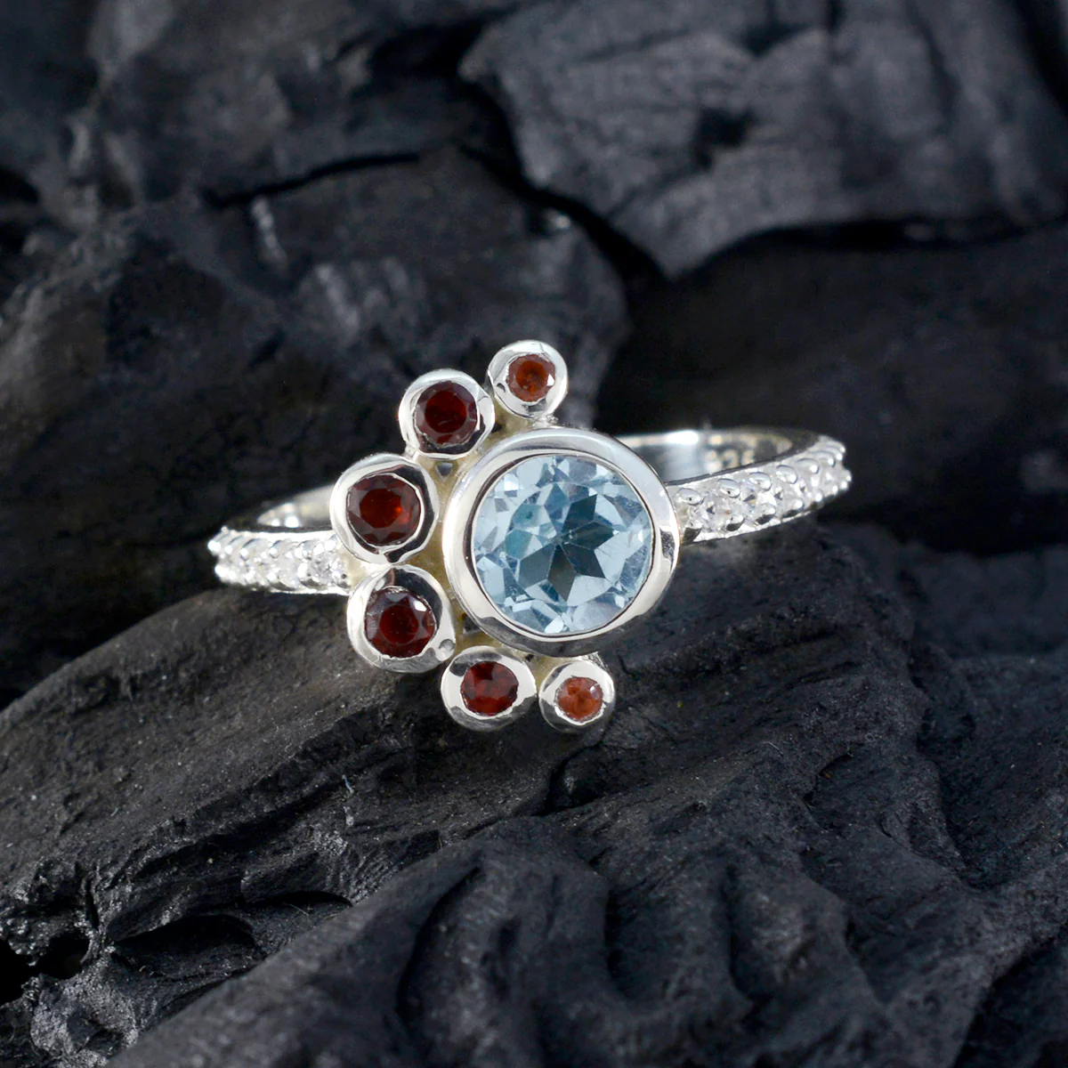Multi Stone Hepta Japanese 925 Sterling Silver multicolor Gems Whisper-thin Fairytale Ring Jewelry - Image 4