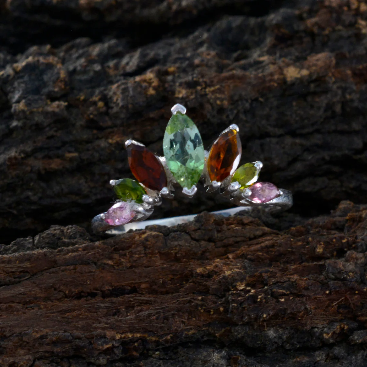 Multi Stone Hepta Korean 925 Silver multicolor Gems Dainty crown Ring Jewellery - Image 4