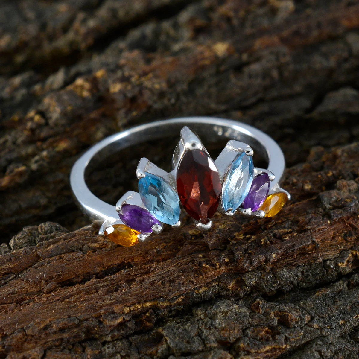Multi Stone Hepta Turkish Silver multicolor Gemstone Dainty crown Ring Jewellery - Image 4