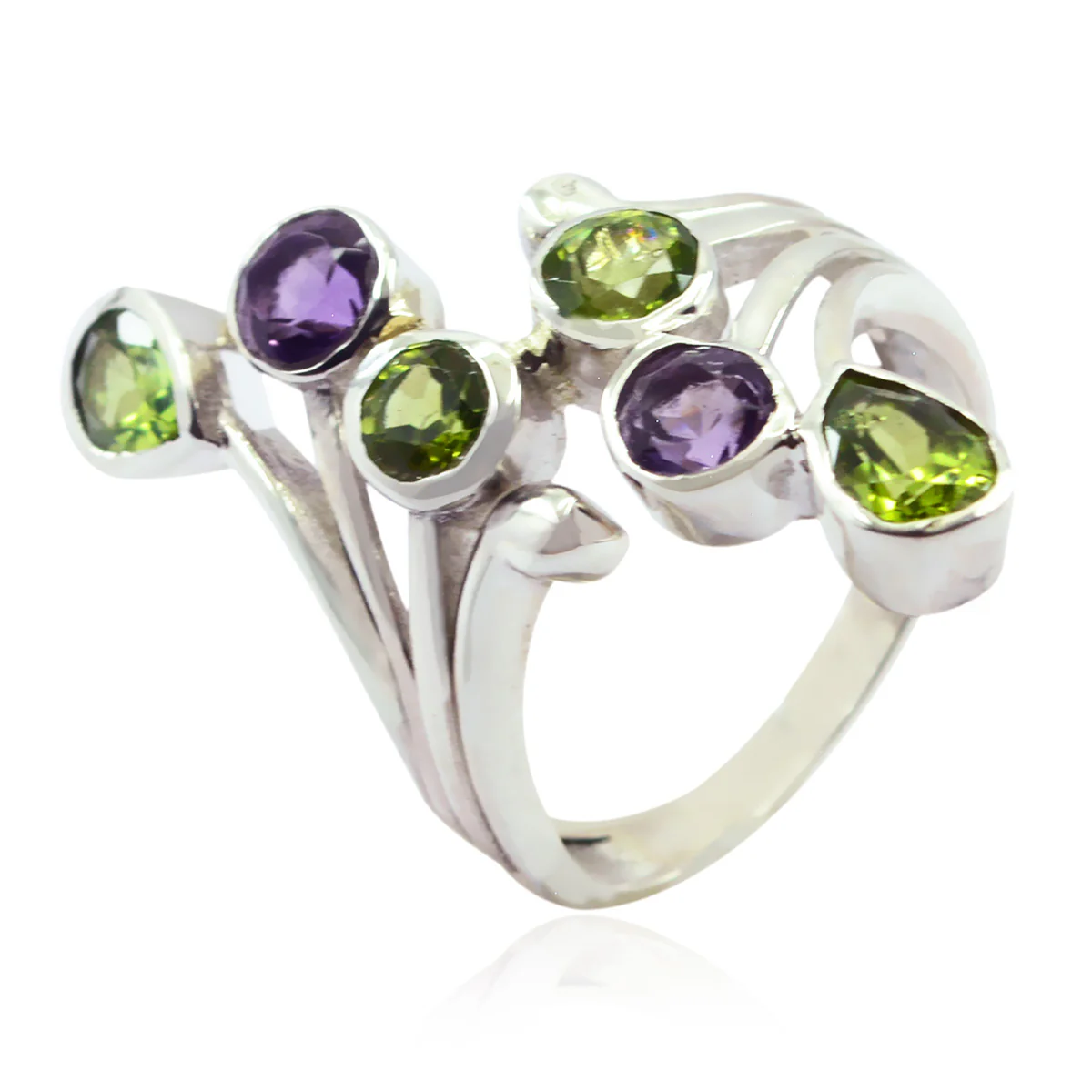 Multi Stone Hexa French 925 Silver multicolor Gemstone Versatile Cocktail Ring Jewelry - Image 3