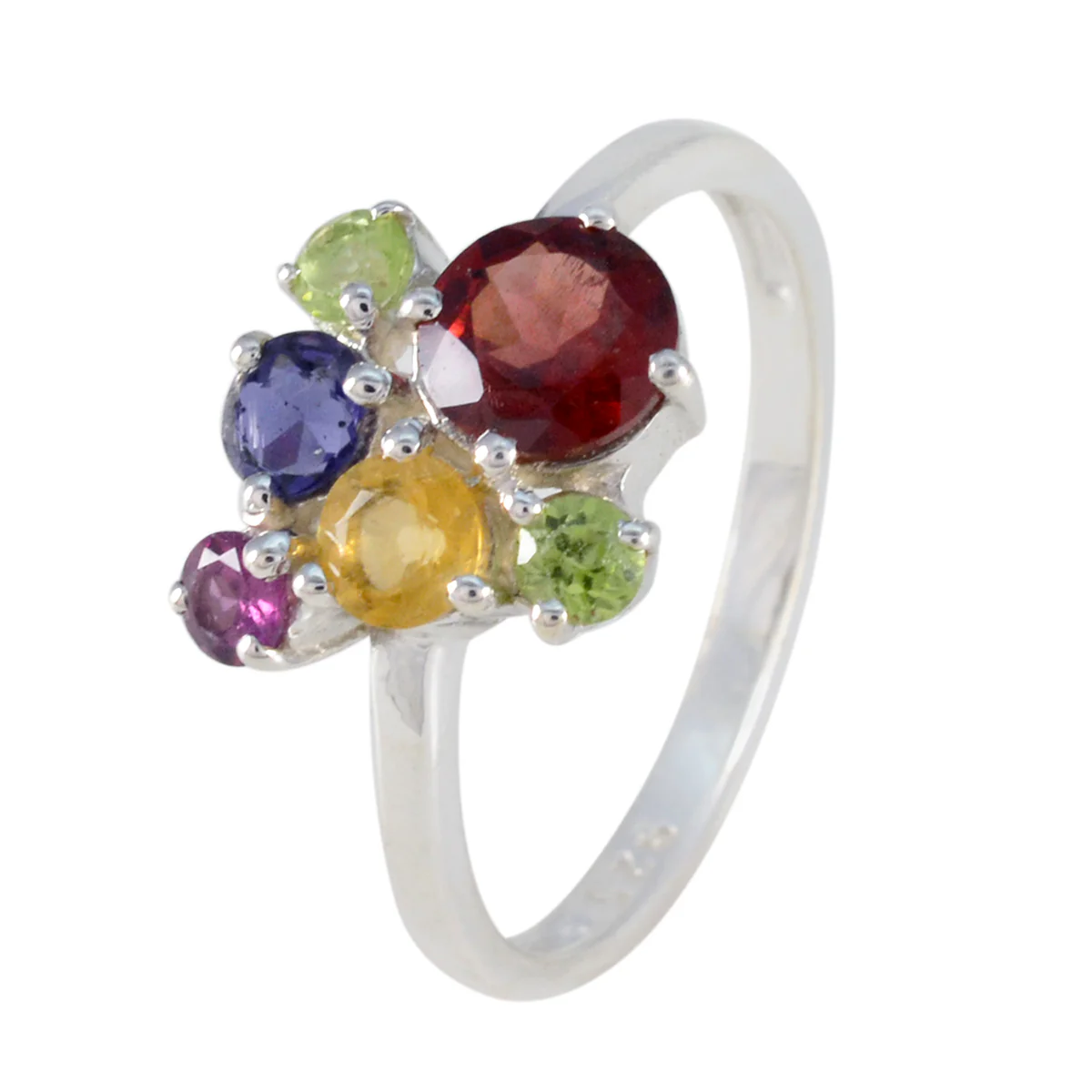 Multi Stone Hexa Japanese Silver multicolor Gemstones Whisper-thin Feminine Ring Jewellery - Image 2