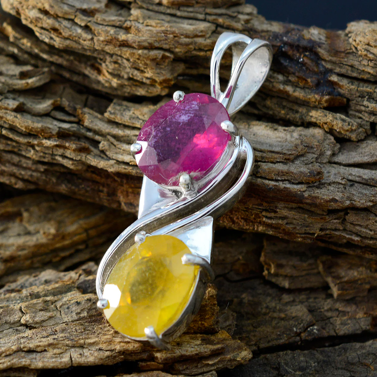 Multi Stone Mid-weight Egyptian 92.5 Silver Toi et Moi Anna Luxurious multicolor Pendant Jewellery - Image 3