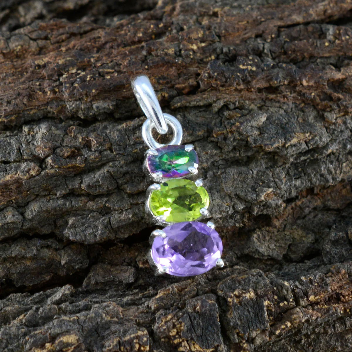 Multi Stone Minimalist Japanese 92.5 Silver Trilogy Eun-ji Trendy multicolor Pendant Jewellery - Image 3