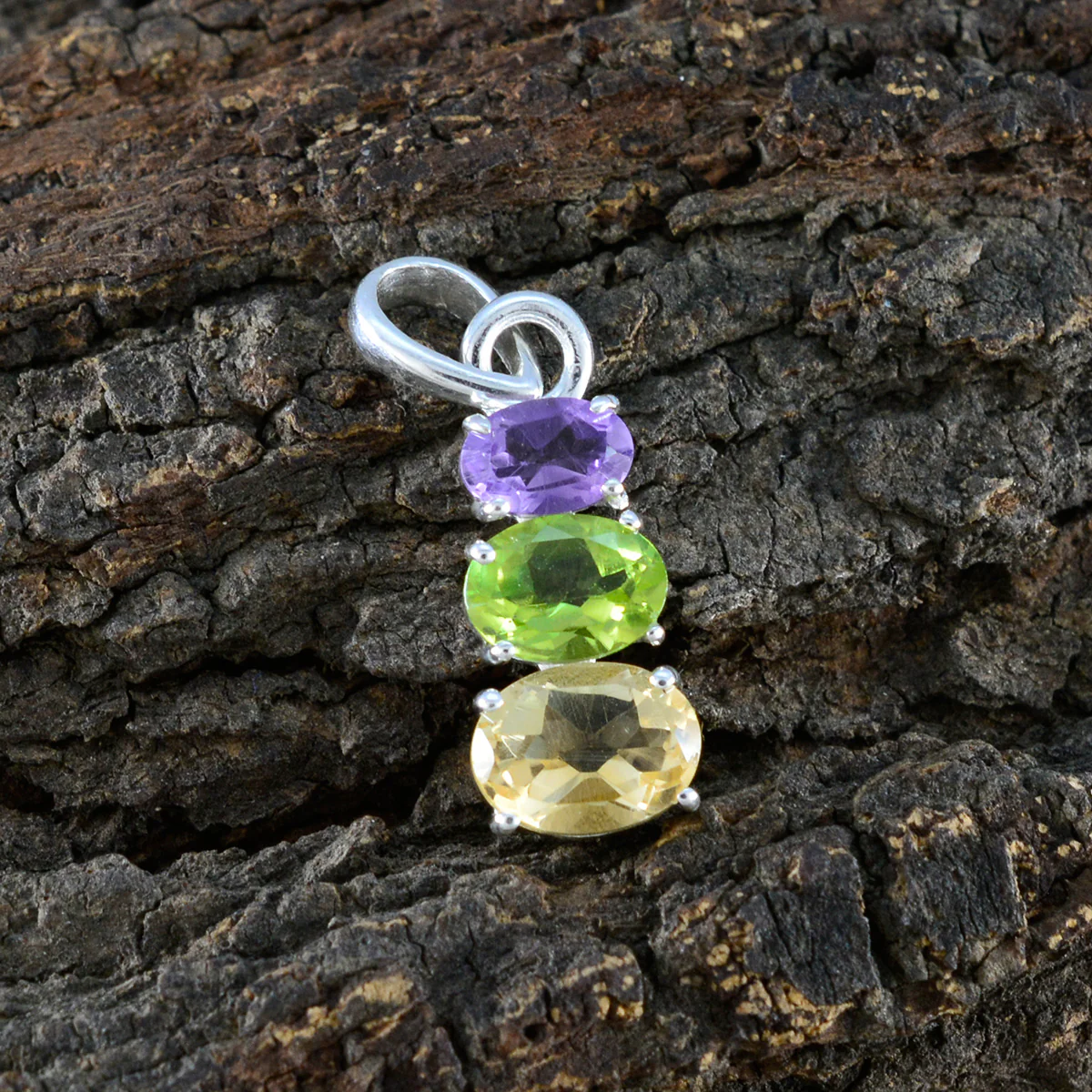 Multi Stone Minimalist Japanese Sterling Silver Trilogy Chen Contemporary multicolor Pendant Jewellery - Image 3