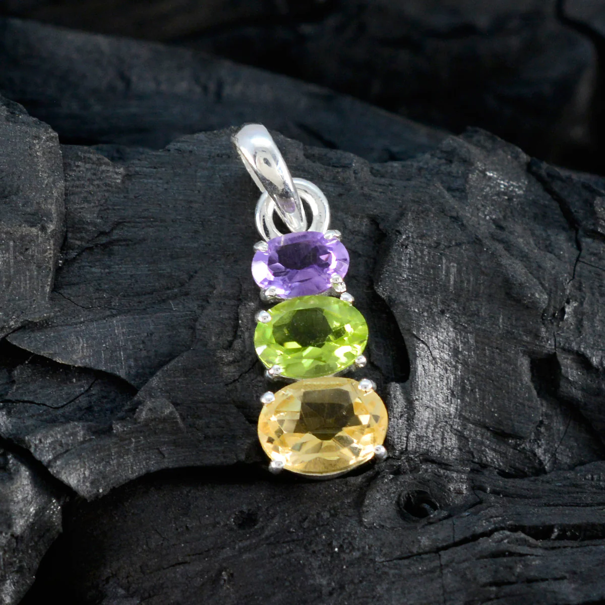 Multi Stone Minimalist Japanese Sterling Silver Trilogy Chen Contemporary multicolor Pendant Jewellery - Image 4
