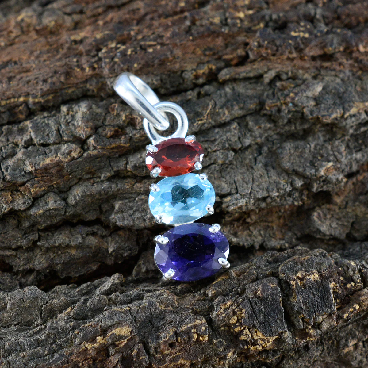 Multi Stone Minimalist Korean 925 Silver Trilogy Haruka Abstract multicolor Pendant Jewelry - Image 3