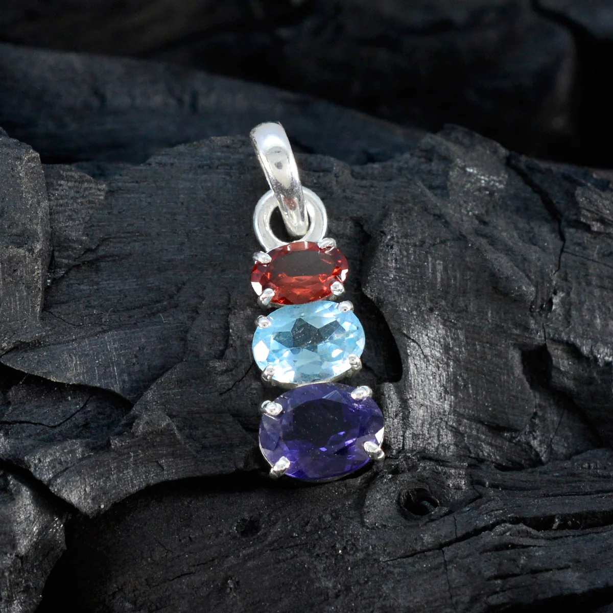 Multi Stone Minimalist Korean 925 Silver Trilogy Haruka Abstract multicolor Pendant Jewelry - Image 4