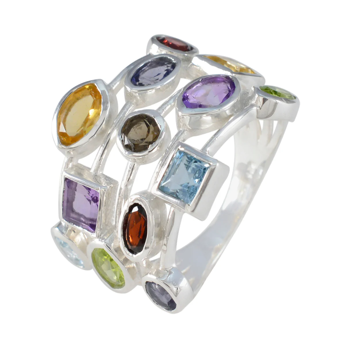 Multi Stone multiple African 925 Silver multicolor Gemstones Eye-catching Cocktail Ring Jewelry - Image 2
