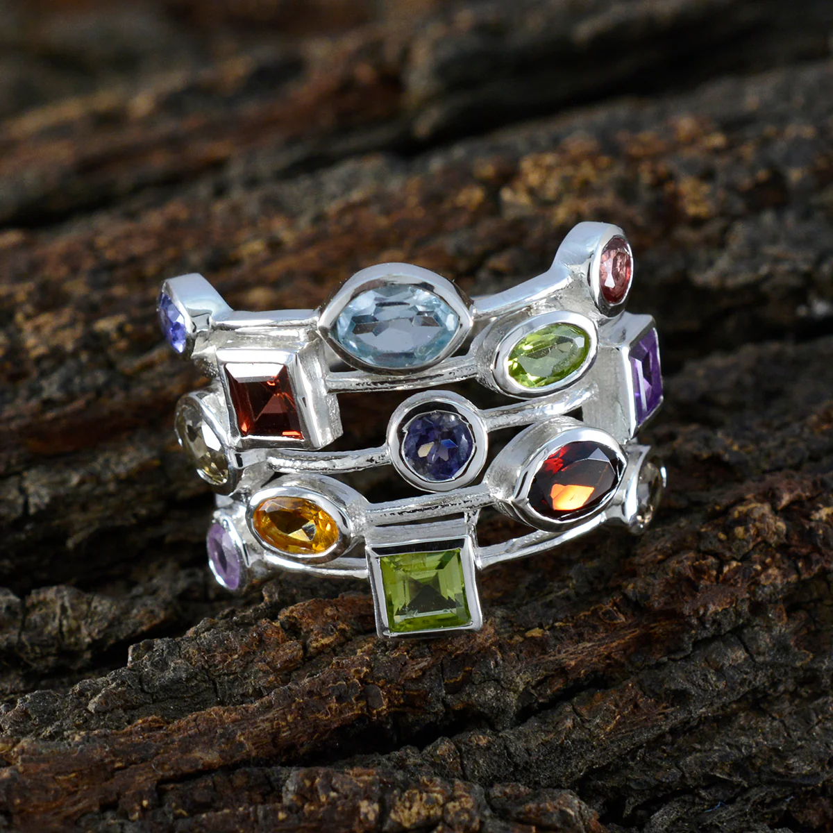 Multi Stone multiple Egyptian 92.5 Silver multicolor Gemstone Eye-catching Cocktail Ring Jewelry - Image 3