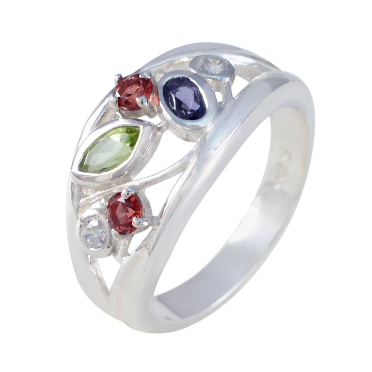 Multi Stone multiple Egyptian 925 Silver multicolor Gems Tiny Luxurious Ring Jewellery - Image 2