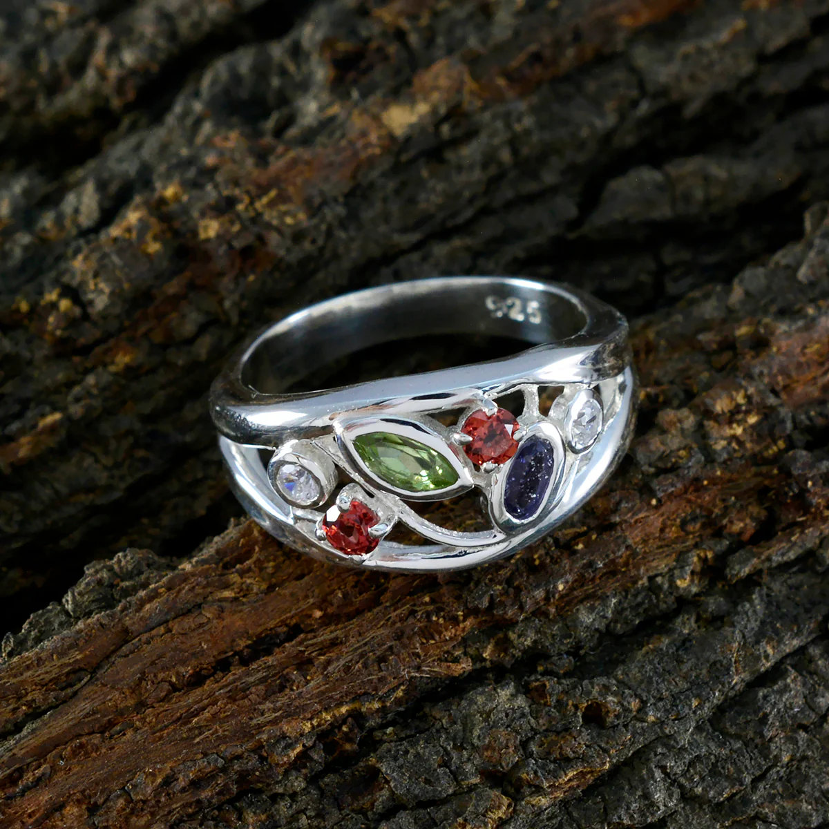 Multi Stone multiple Egyptian 925 Silver multicolor Gems Tiny Luxurious Ring Jewellery - Image 3
