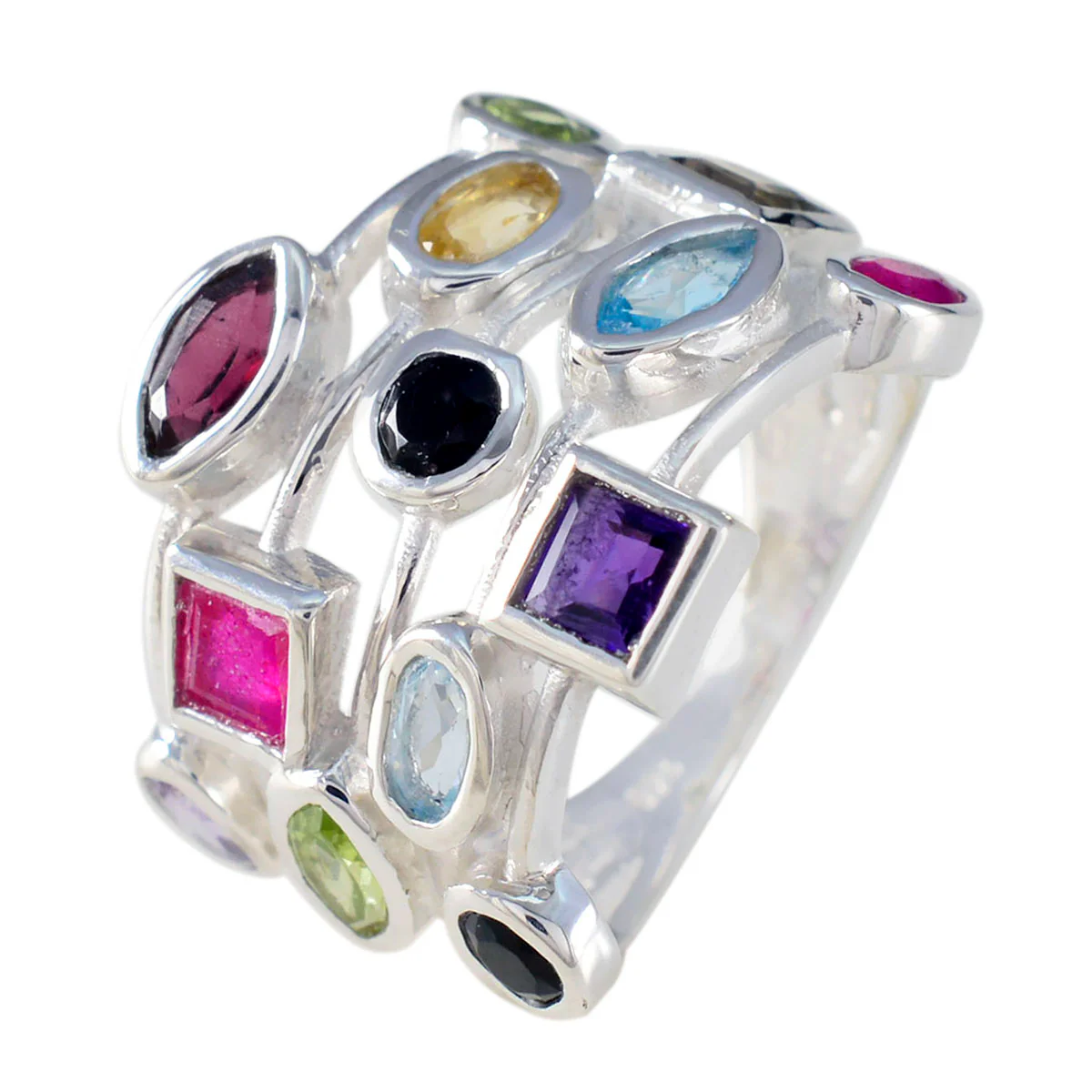 Multi Stone multiple Egyptian Silver multicolor Gemstones Eye-catching Cocktail Ring Jewellery - Image 2