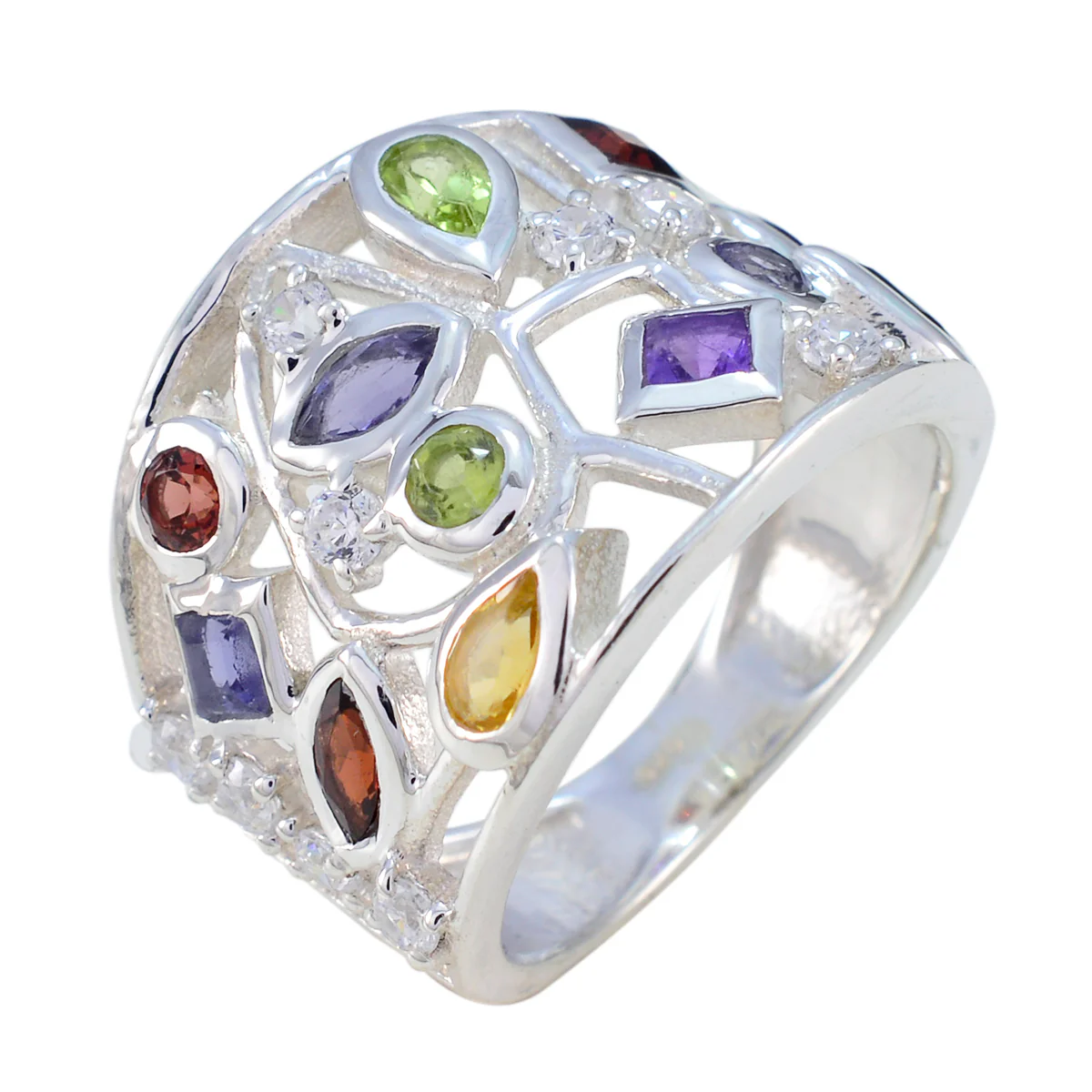 Multi Stone multiple French 92.5 Silver multicolor Gems Versatile Cocktail Ring Jewelry - Image 2