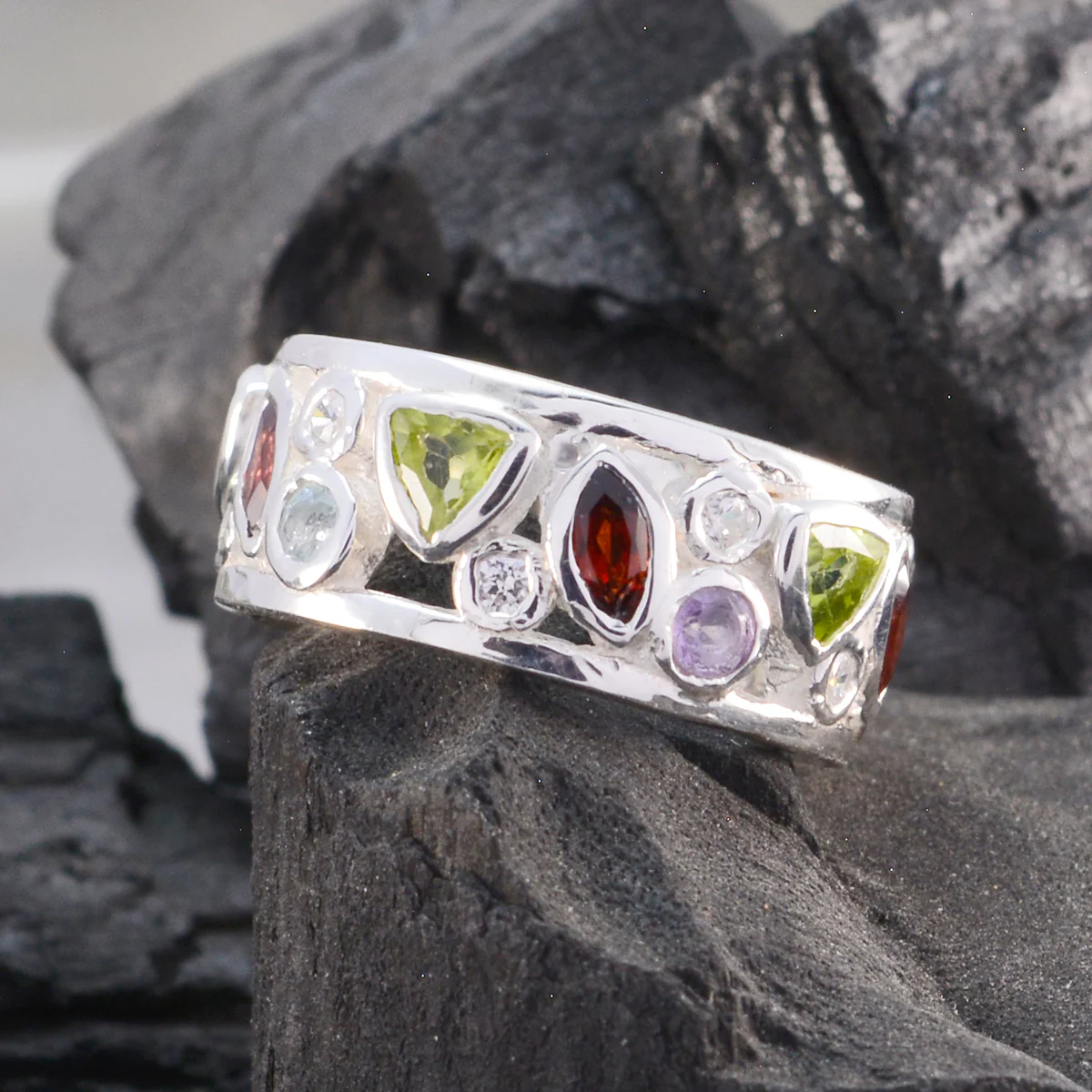 Multi Stone multiple French 925 Silver multicolor Gemstone Versatile Eternity Band Jewellery - Image 4
