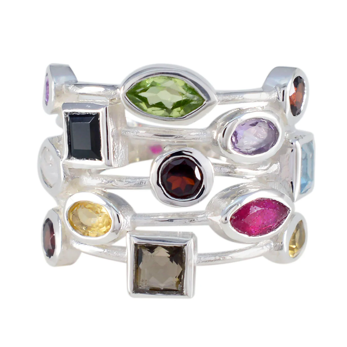 Multi Stone multiple French 925 Sterling Silver multicolor Gemstones Eye-catching Cocktail Ring Jewellery