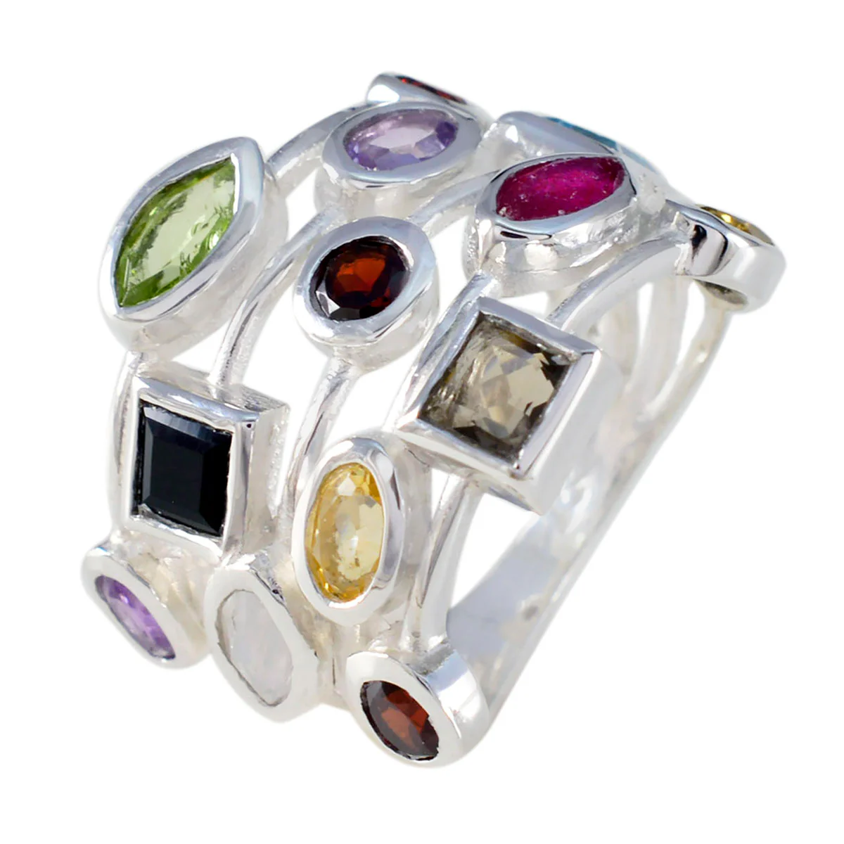 Multi Stone multiple French 925 Sterling Silver multicolor Gemstones Eye-catching Cocktail Ring Jewellery - Image 2