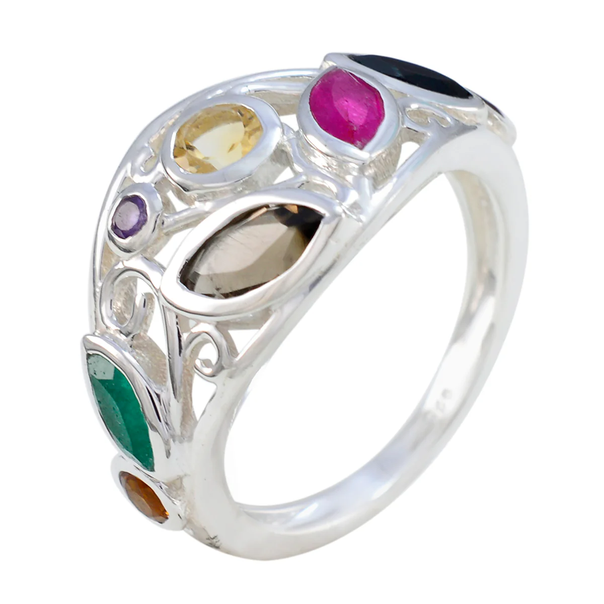 Multi Stone multiple French 925 Sterling Silver multicolor Gemstones Minimal Cocktail Ring Jewelry - Image 2