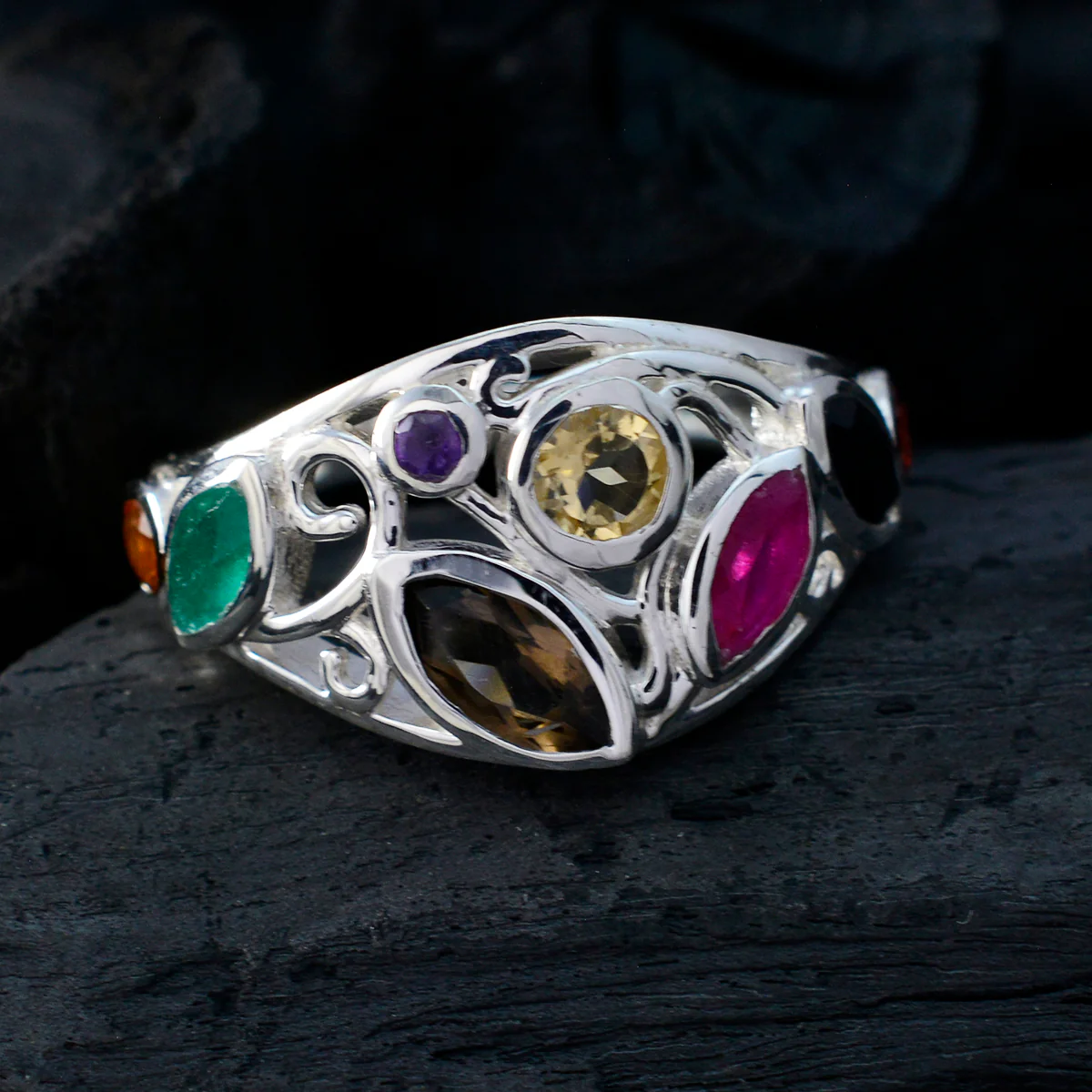 Multi Stone multiple French 925 Sterling Silver multicolor Gemstones Minimal Cocktail Ring Jewelry - Image 4