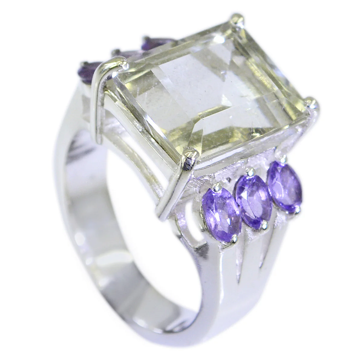 Multi Stone multiple French Sterling Silver multicolor Gems Essential Cocktail Ring Jewelry